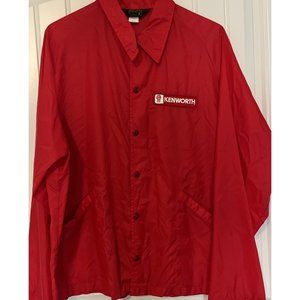 Vintage Kenworth Jacket Mens Large Red Snap Up Windbreaker Sewn Patch 80s